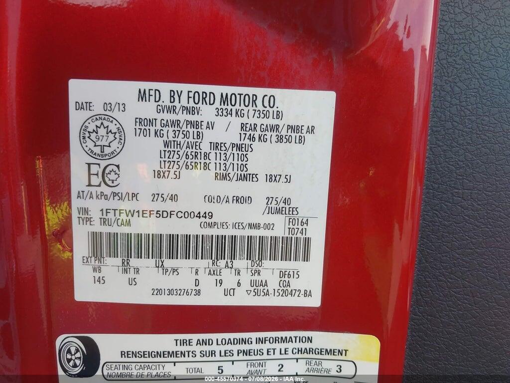 1FTFW1EF5DFC00449 2013 FORD F-150 photo no. 9