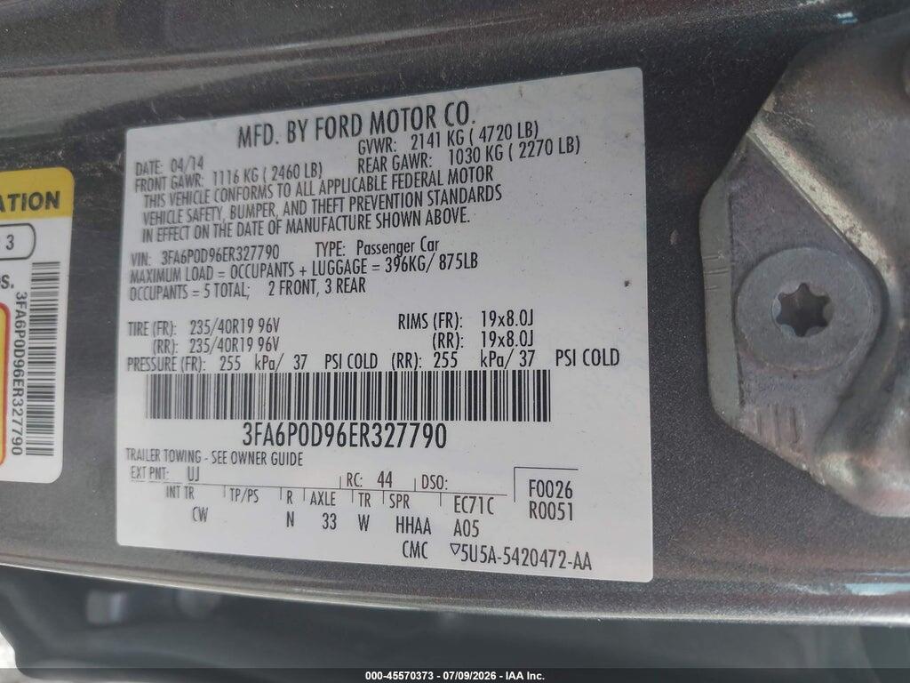 3FA6P0D96ER327790 2014 FORD FUSION photo no. 9
