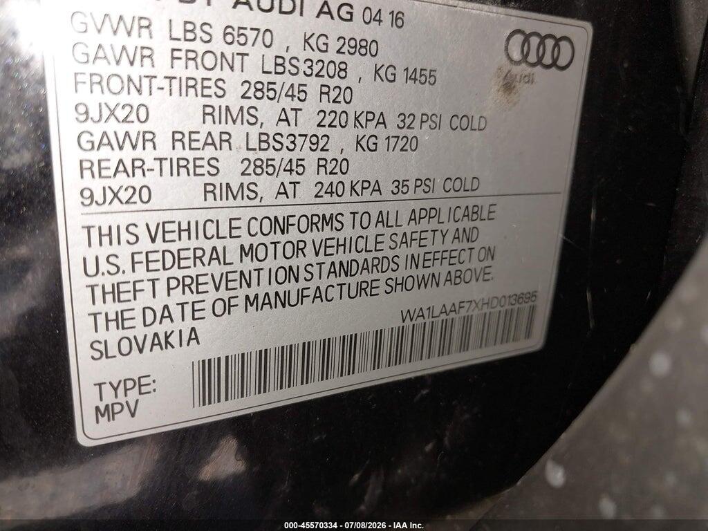 WA1LAAF7XHD013695 2017 AUDI Q7 photo no. 9