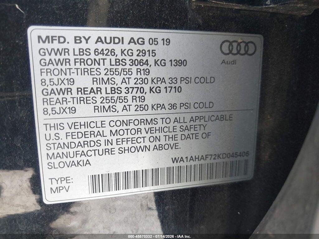 WA1AHAF72KD045406 2019 AUDI Q7 photo no. 9