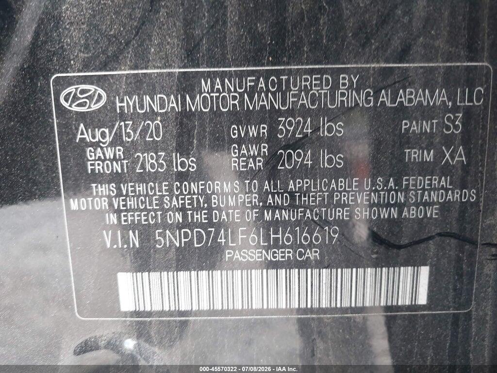5NPD74LF6LH616619 2020 HYUNDAI ELANTRA photo no. 9