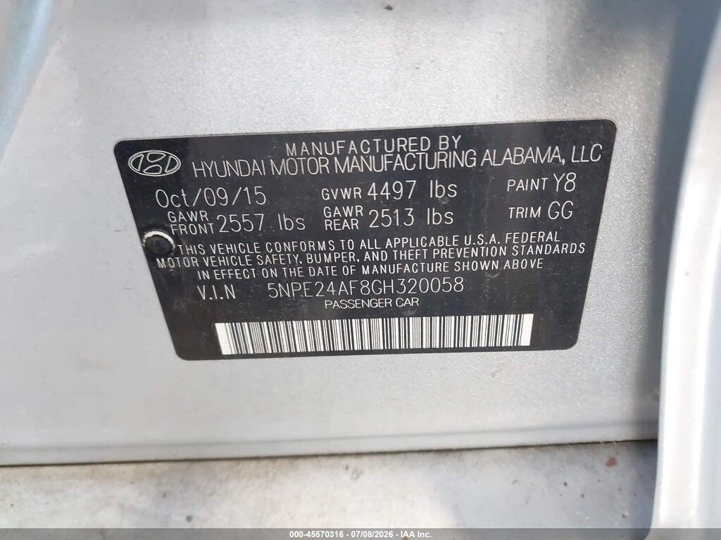 5NPE24AF8GH320058 2016 HYUNDAI SONATA photo no. 9