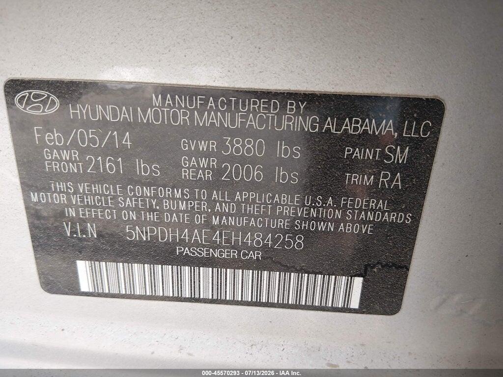 5NPDH4AE4EH484258 2014 HYUNDAI ELANTRA photo no. 9