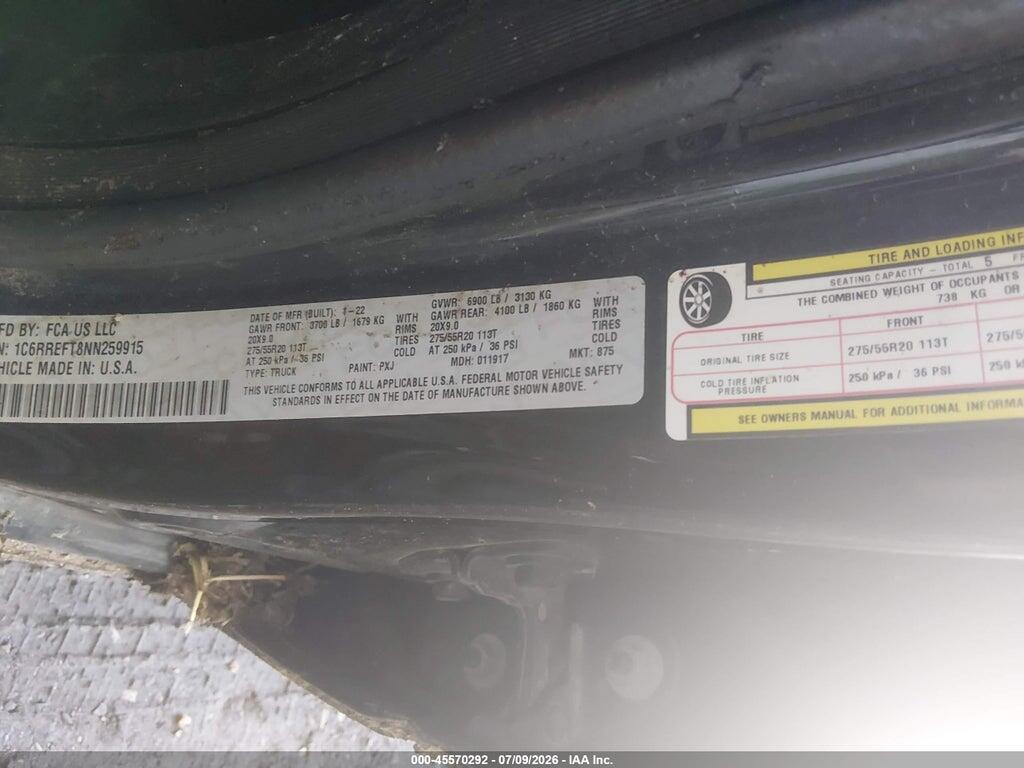 1C6RREFT8NN259915 2022 RAM 1500 photo no. 9