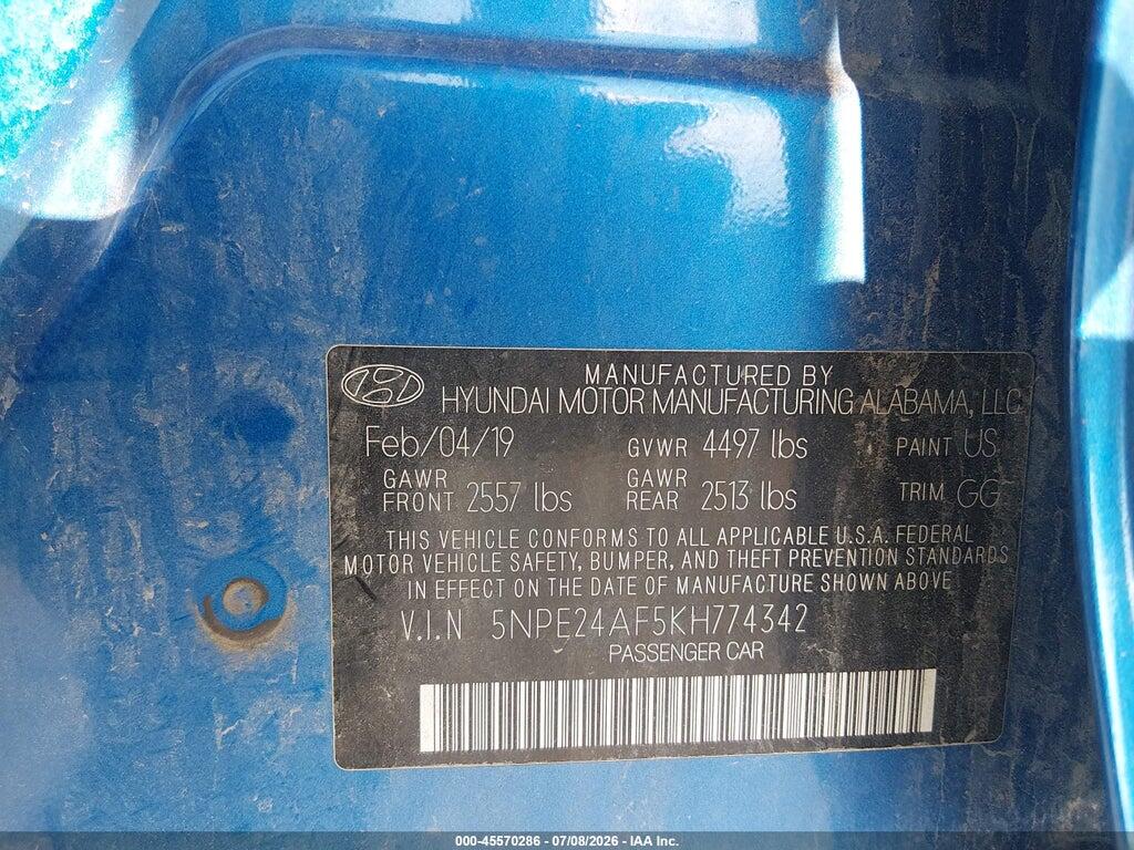5NPE24AF5KH774342 2019 HYUNDAI SONATA photo no. 9