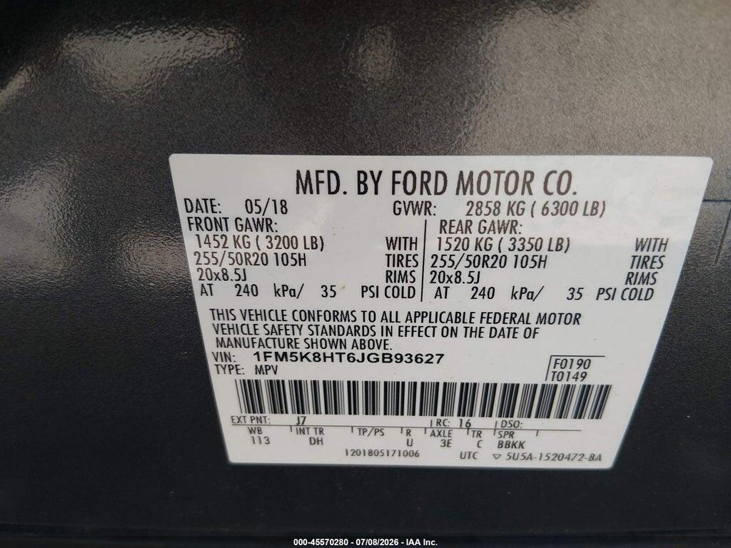 1FM5K8HT6JGB93627 2018 FORD EXPLORER photo no. 9