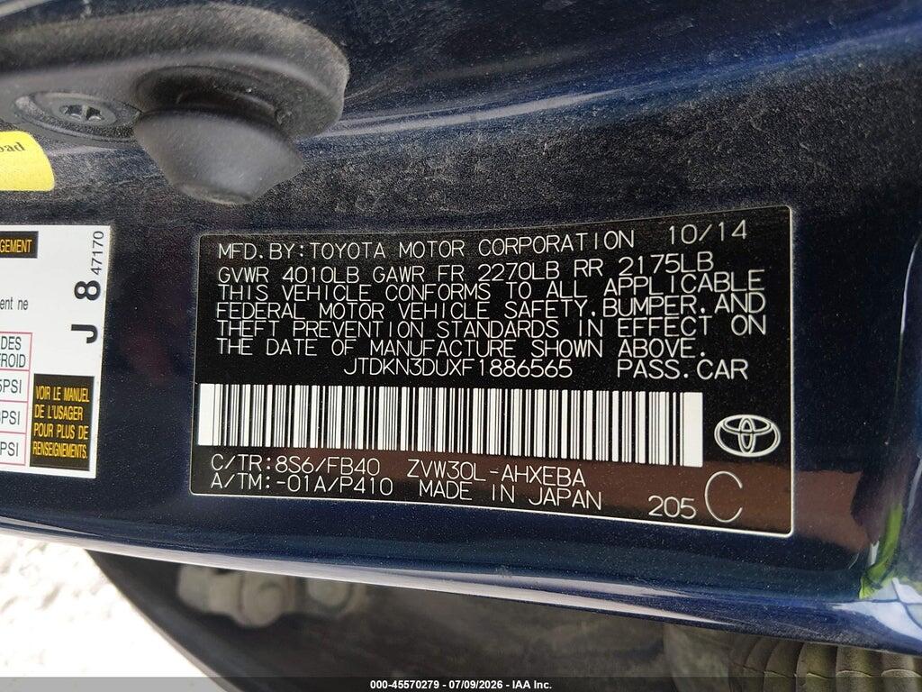 JTDKN3DUXF1886565 2015 TOYOTA PRIUS photo no. 8