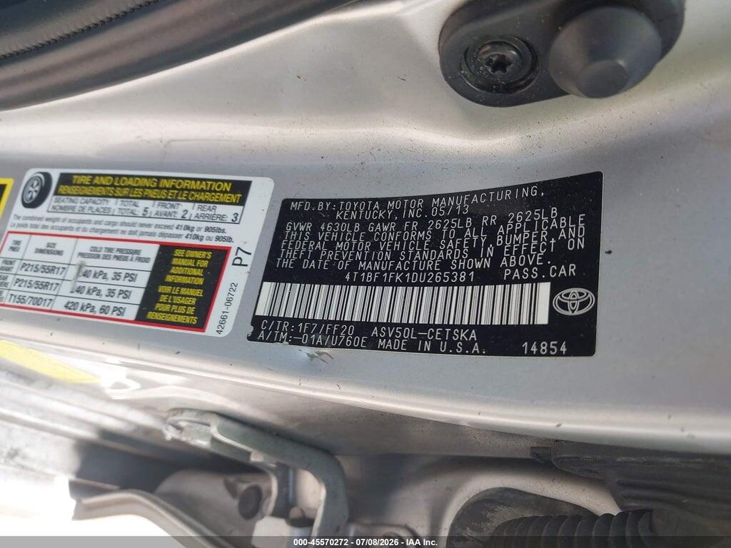 4T1BF1FK1DU265381 2013 TOYOTA CAMRY photo no. 9