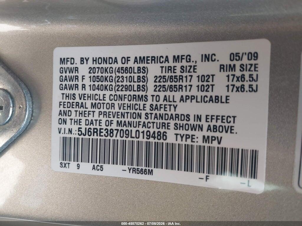 5J6RE38709L019486 2009 HONDA CR-V photo no. 9
