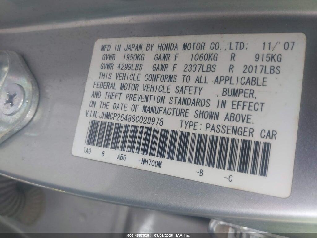JHMCP26488C029978 2008 HONDA ACCORD photo no. 9