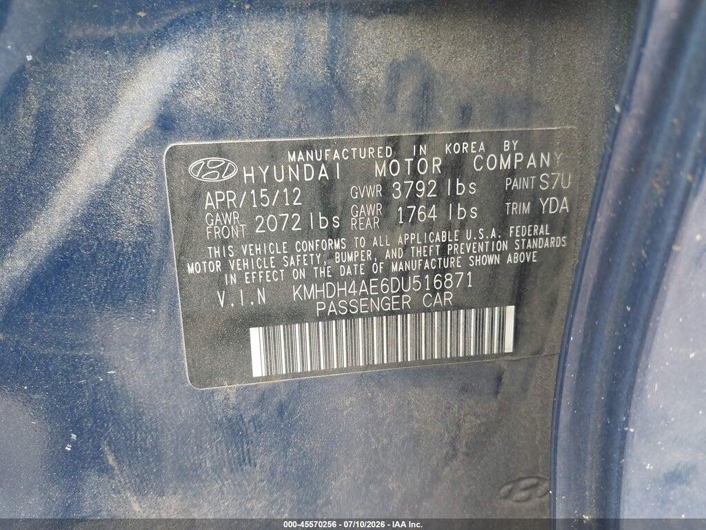 KMHDH4AE6DU516871 2013 HYUNDAI ELANTRA photo no. 9