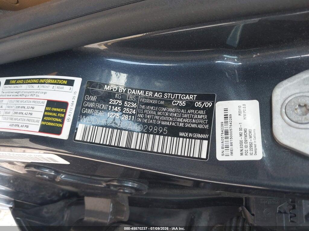 WDDHF7CB2AA029895 2010 MERCEDES-BENZ E 550 photo no. 9