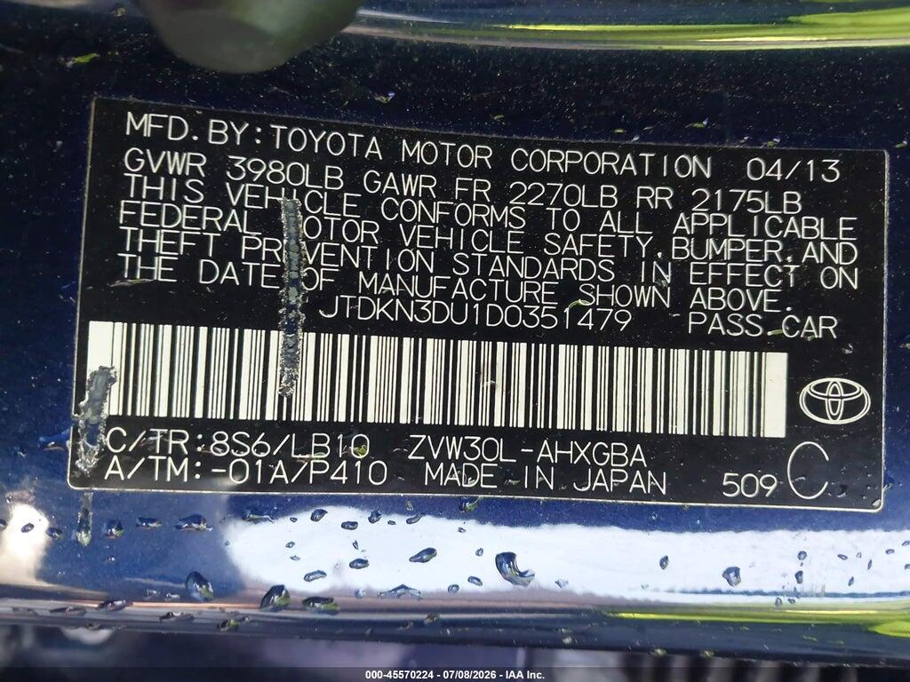 JTDKN3DU1D0351479 2013 TOYOTA PRIUS photo no. 9