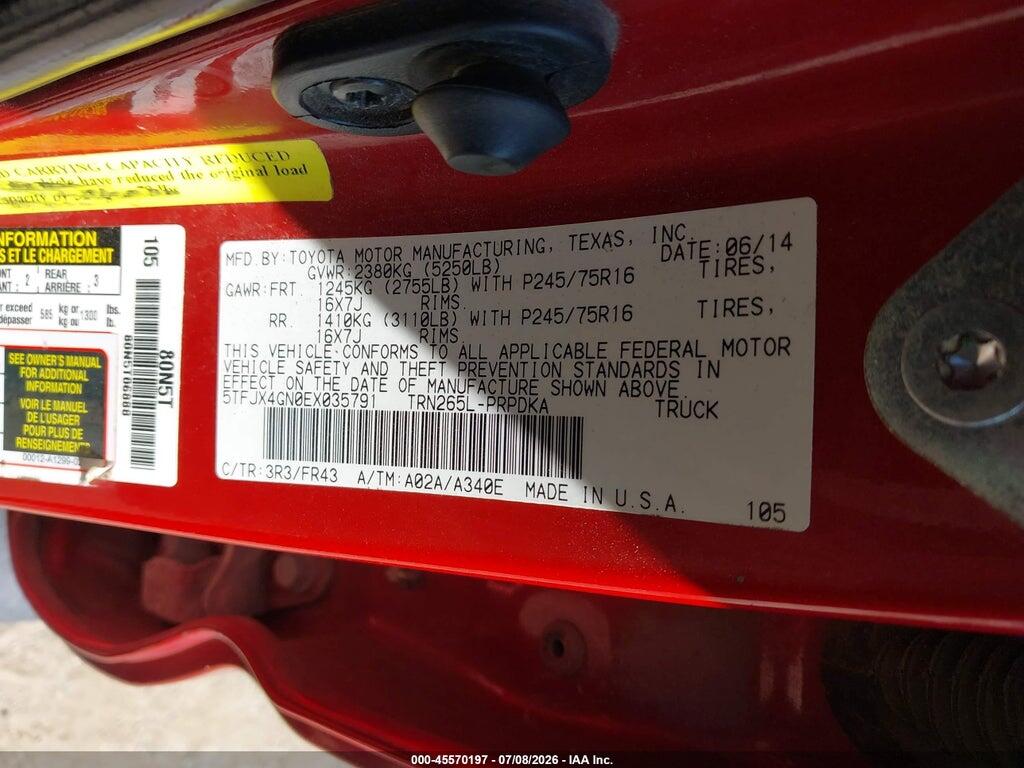 5TFJX4GN0EX035791 2014 TOYOTA TACOMA photo no. 9