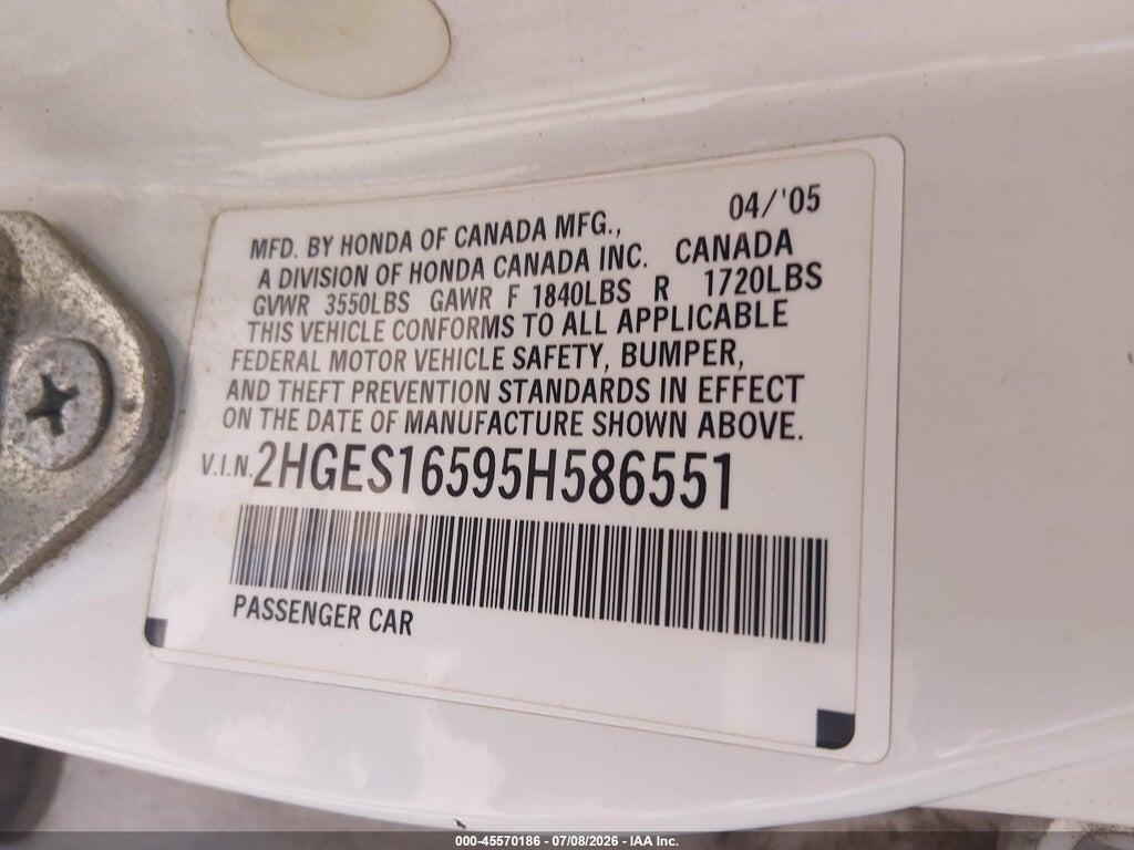 2HGES16595H586551 2005 HONDA CIVIC photo no. 8