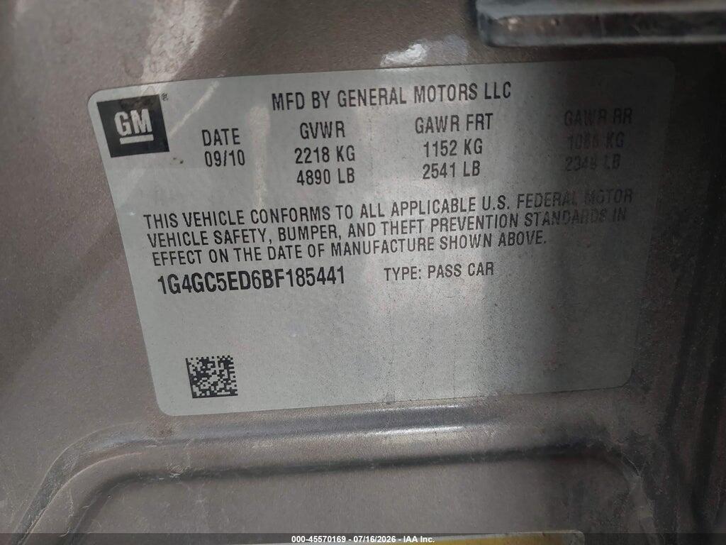 1G4GC5ED6BF185441 2011 BUICK LACROSSE photo no. 9