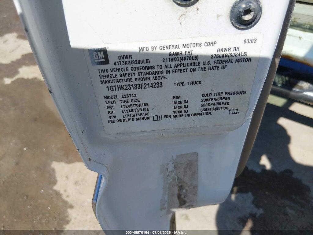 1GTHK23183F214233 2003 GMC SIERRA 2500HD photo no. 9