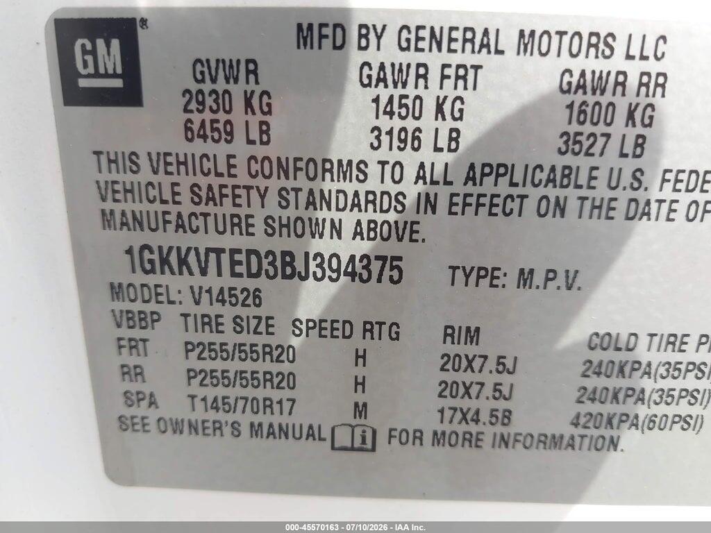 1GKKVTED3BJ394375 2011 GMC ACADIA photo no. 9