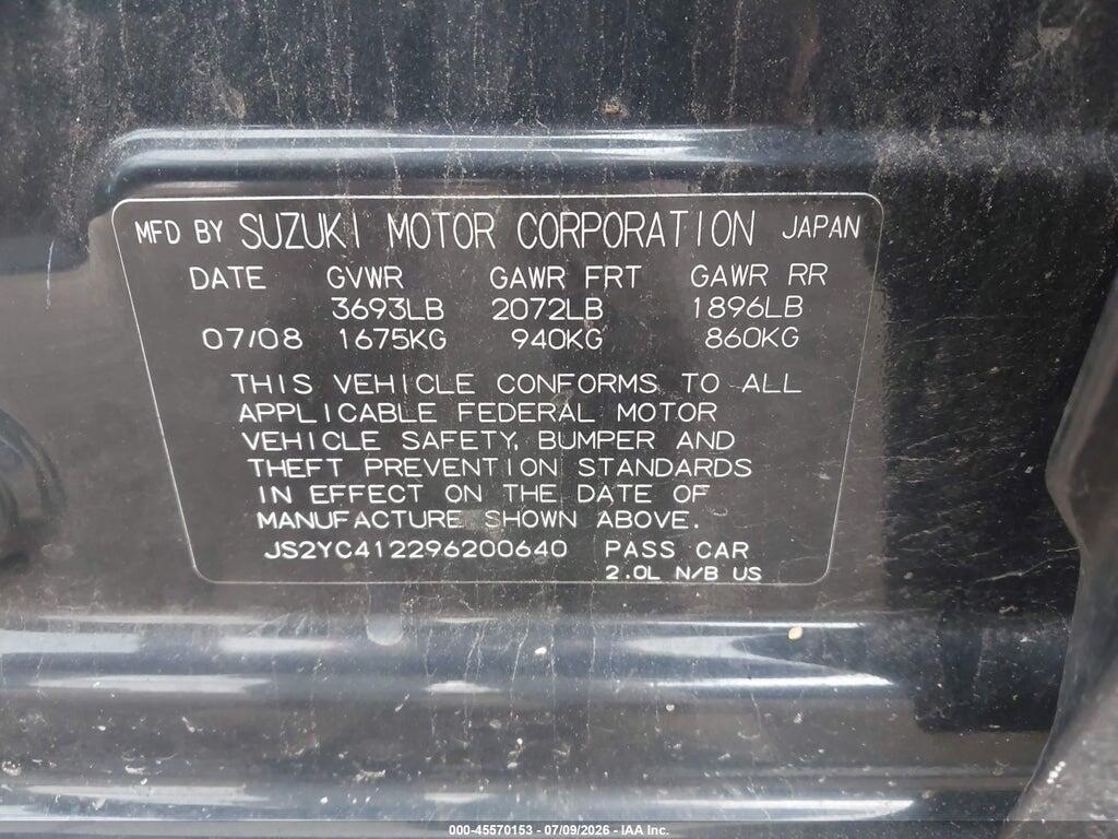 JS2YC412296200640 2009 SUZUKI SX4 photo no. 9