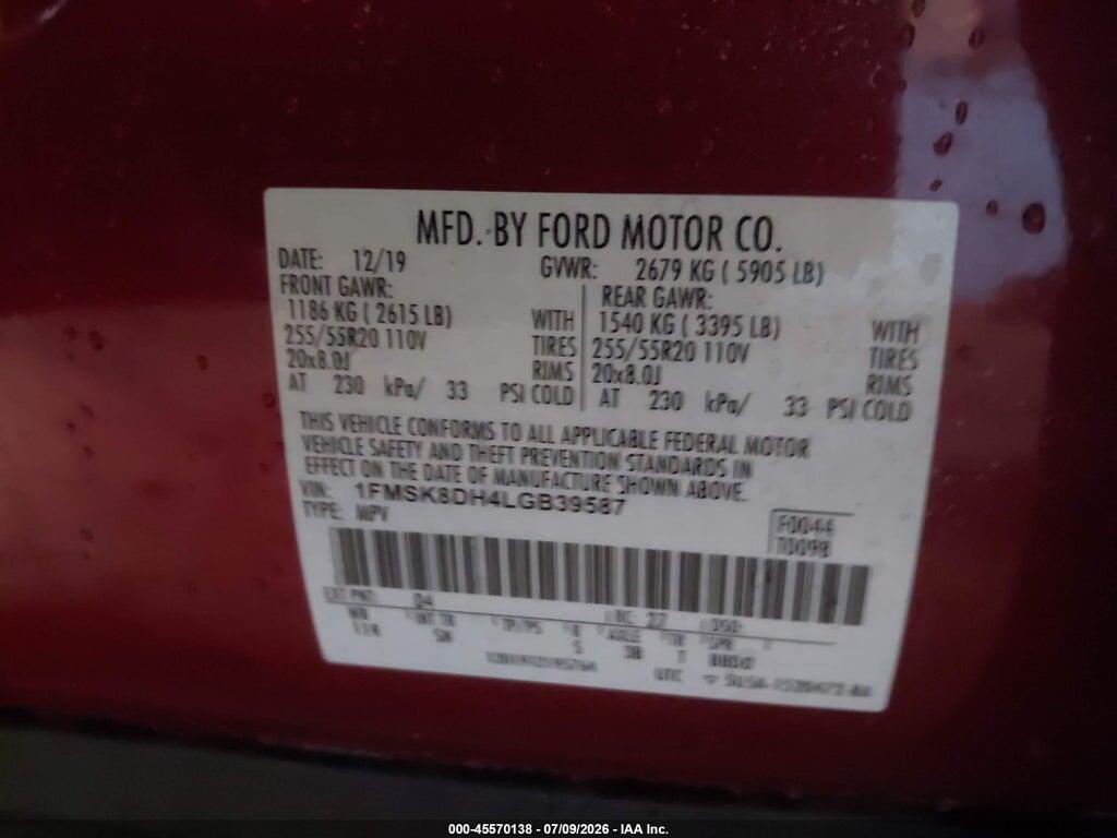 1FMSK8DH4LGB39587 2020 FORD EXPLORER photo no. 9