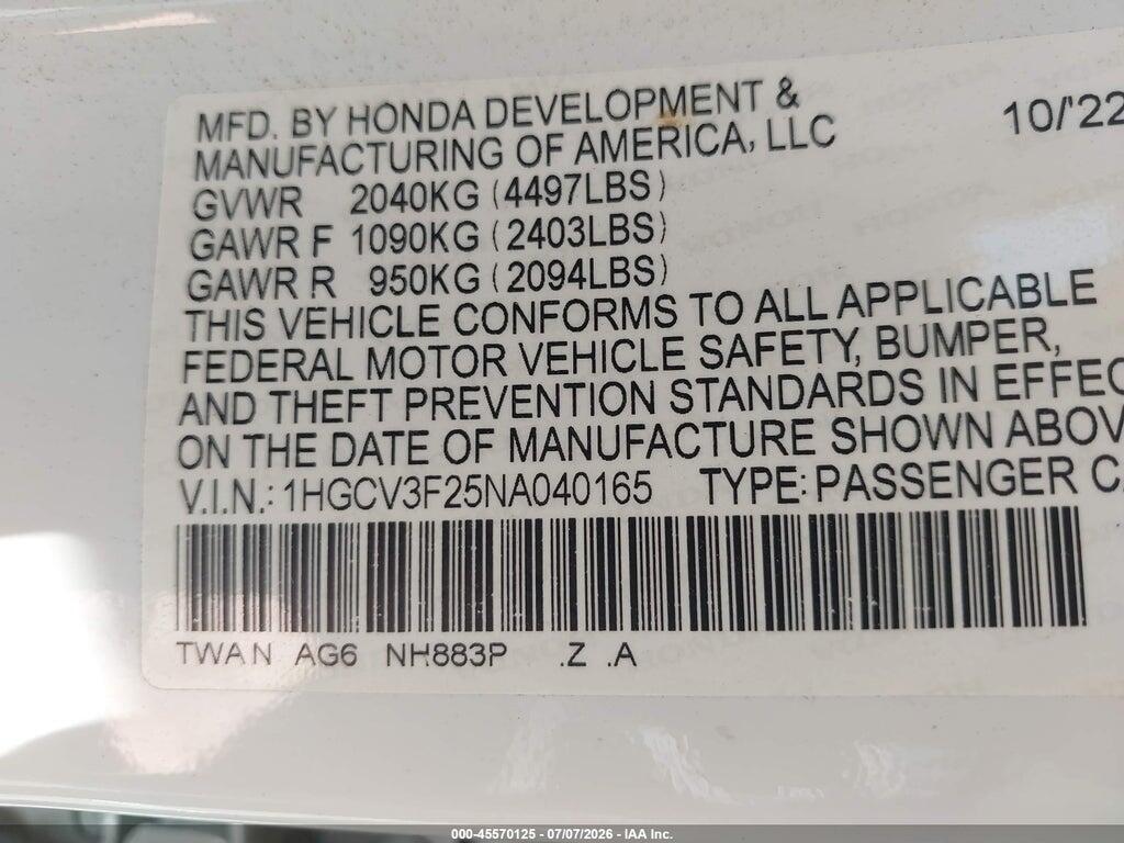 1HGCV3F25NA040165 2022 HONDA ACCORD HYBRID photo no. 9