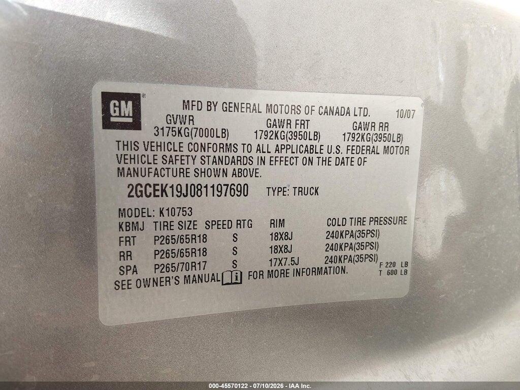 2GCEK19J081197690 2008 CHEVROLET SILVERADO 1500 photo no. 9