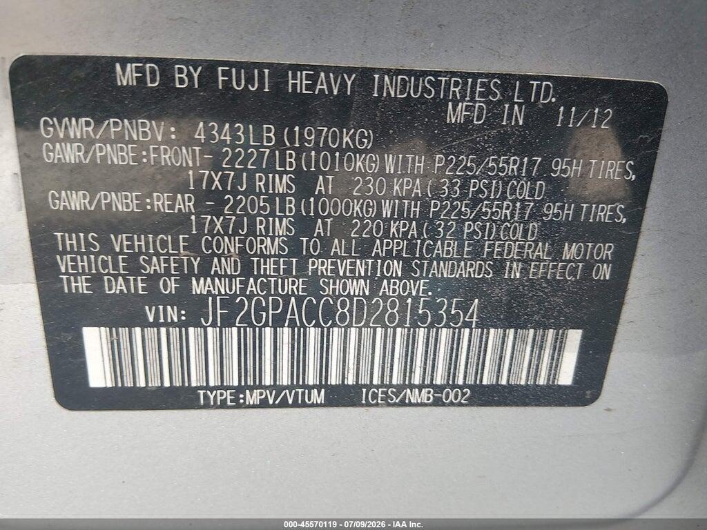 JF2GPACC8D2815354 2013 SUBARU XV CROSSTREK photo no. 9