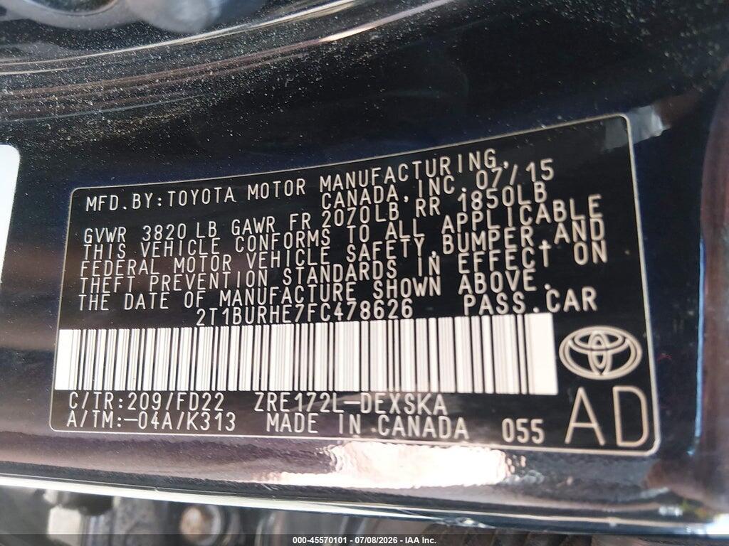 2T1BURHE7FC478626 2015 TOYOTA COROLLA photo no. 9