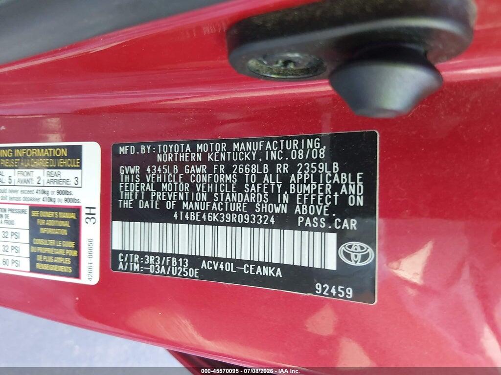 4T4BE46K39R093324 2009 TOYOTA CAMRY photo no. 9