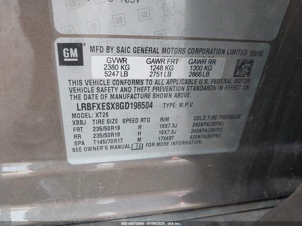 LRBFXESX8GD198504 2016 BUICK ENVISION photo no. 9