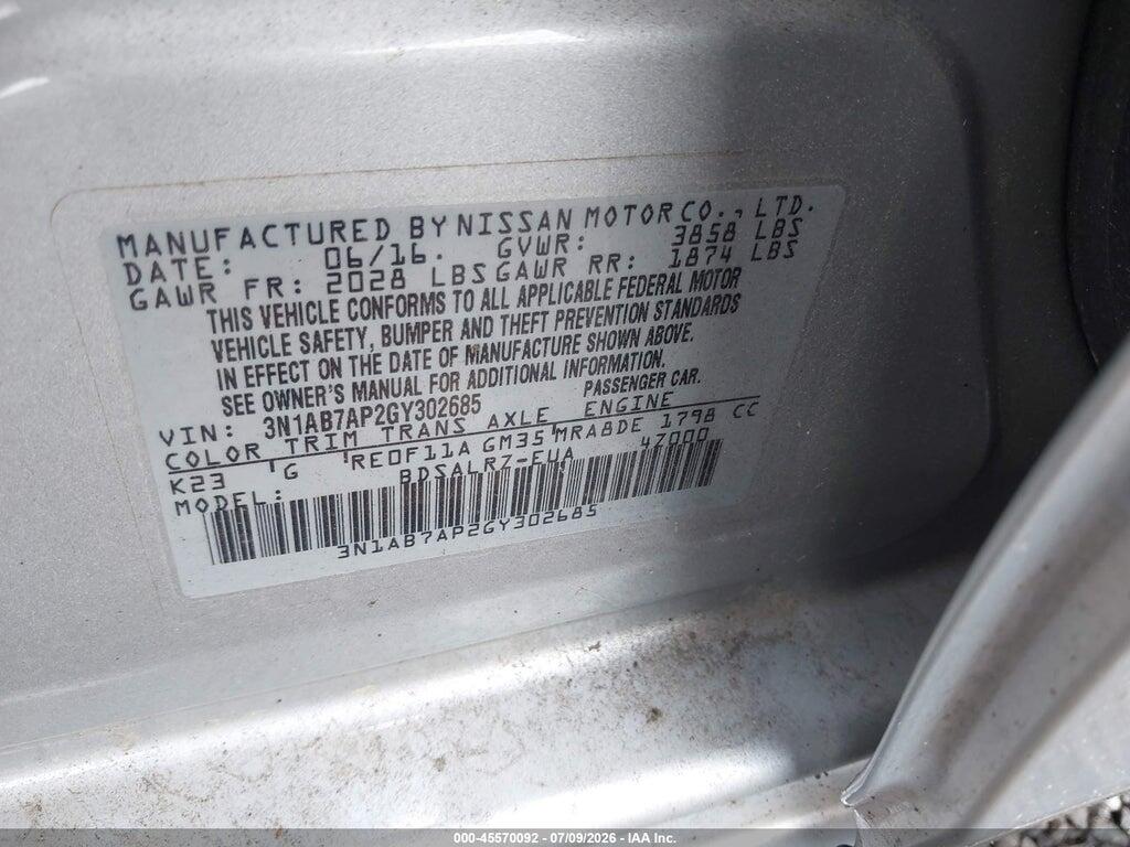 3N1AB7AP2GY302685 2016 NISSAN SENTRA photo no. 9