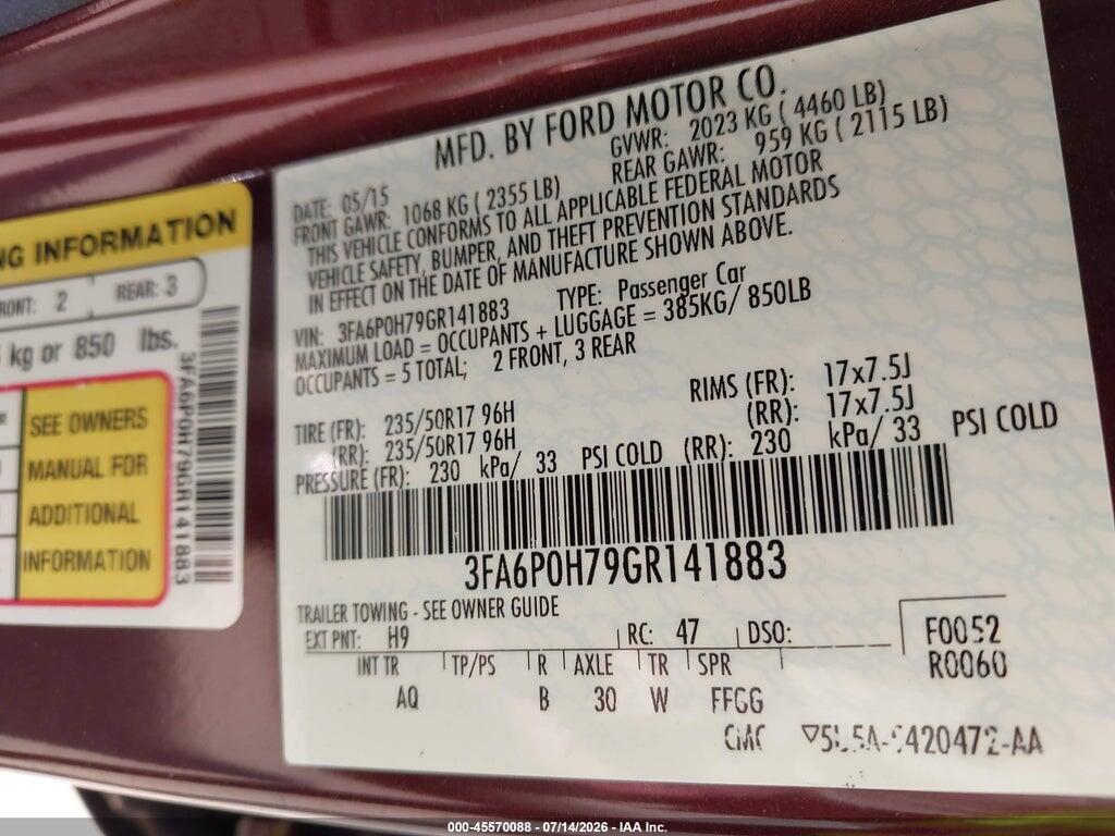 3FA6P0H79GR141883 2016 FORD FUSION photo no. 9