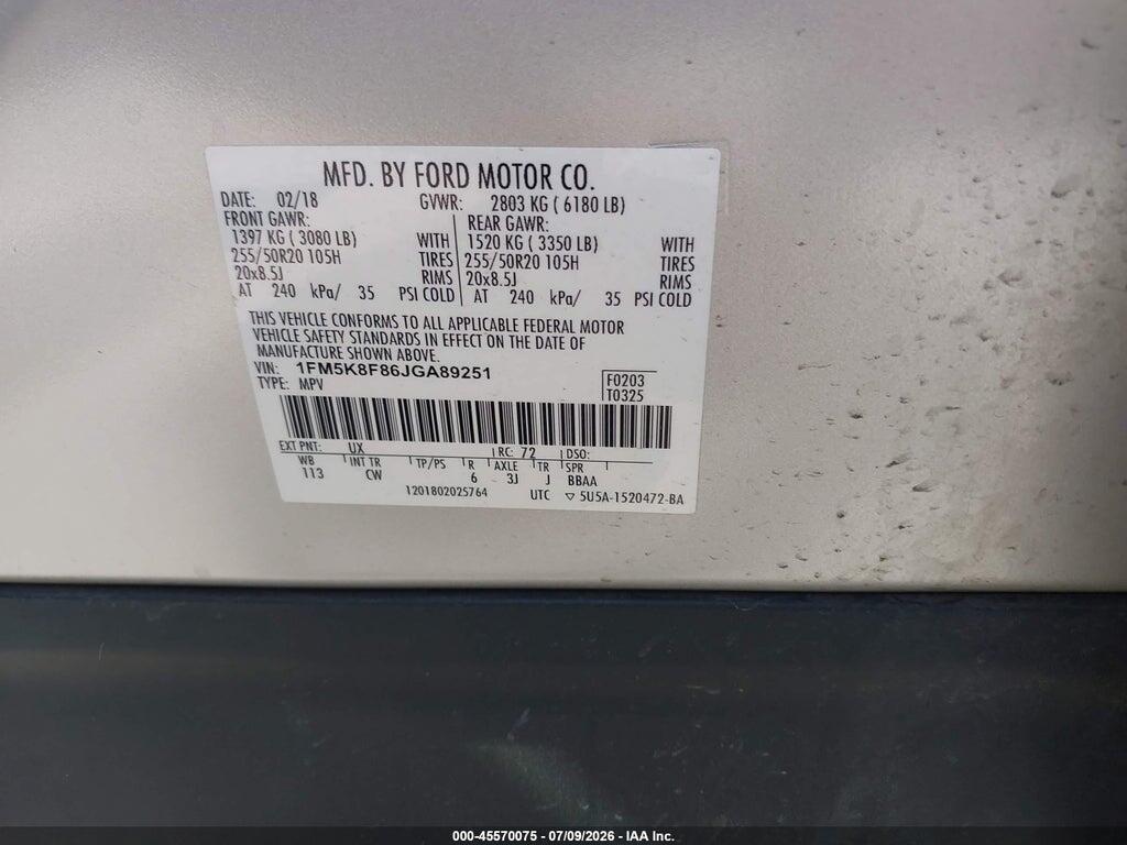 1FM5K8F86JGA89251 2018 FORD EXPLORER photo no. 9