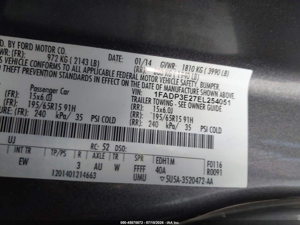 1FADP3E27EL254051 2014 FORD FOCUS photo no. 9