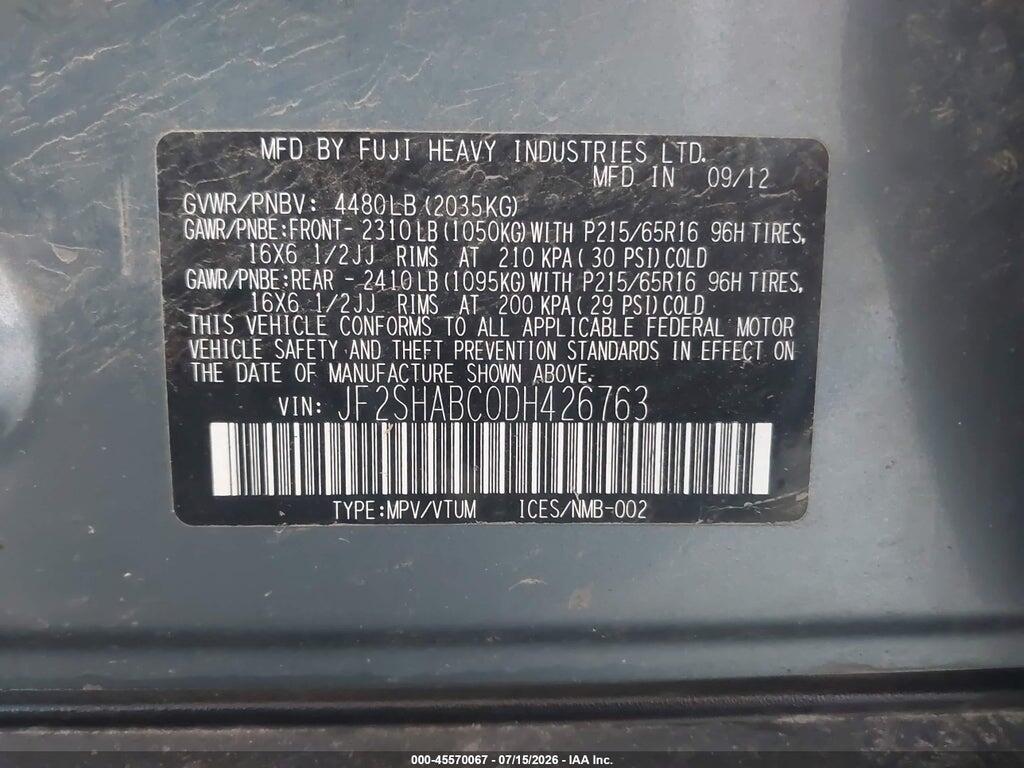 JF2SHABC0DH426763 2013 SUBARU FORESTER photo no. 9
