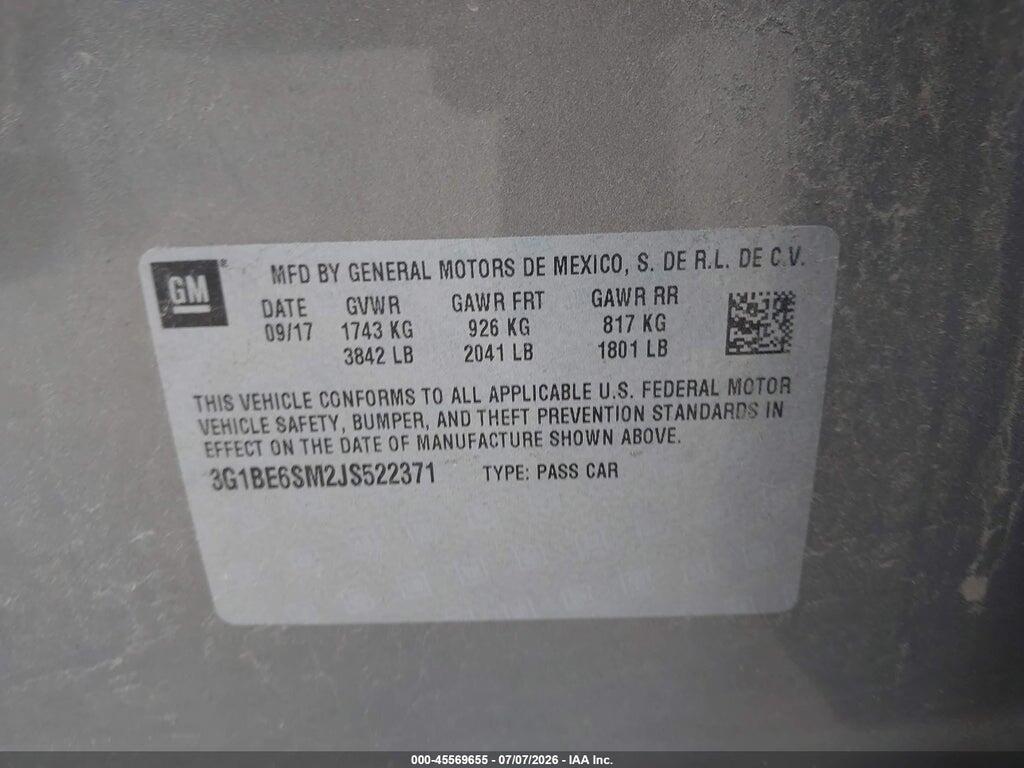 3G1BE6SM2JS522371 2018 CHEVROLET CRUZE photo no. 9