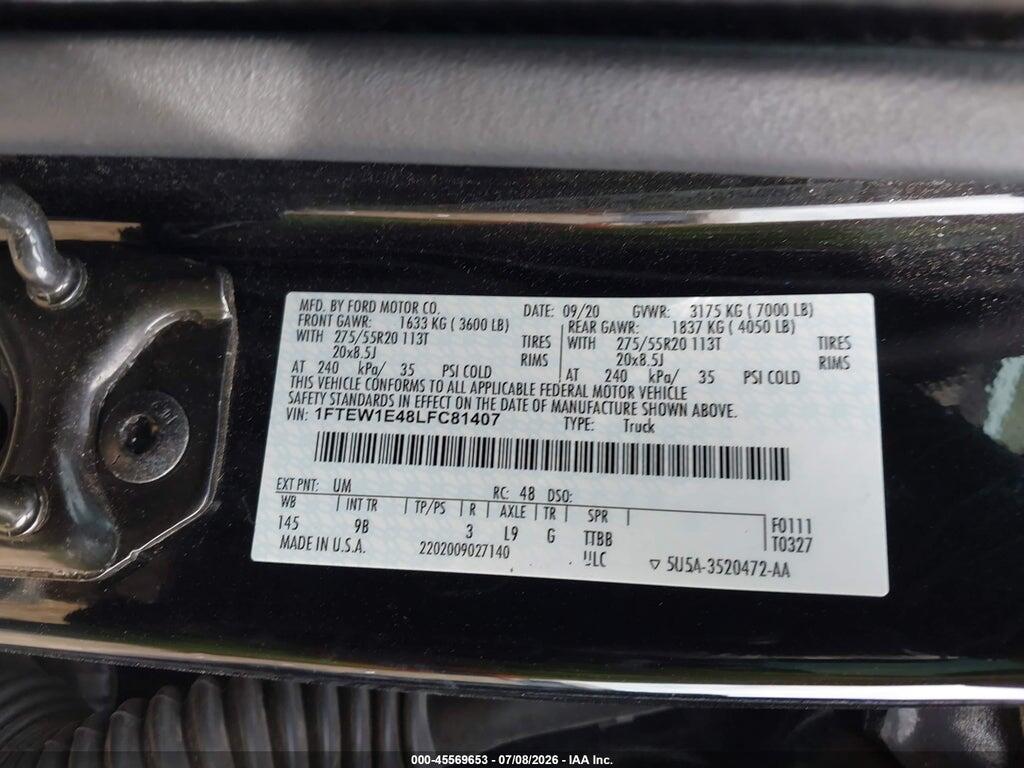 1FTEW1E48LFC81407 2020 FORD F-150 photo no. 9