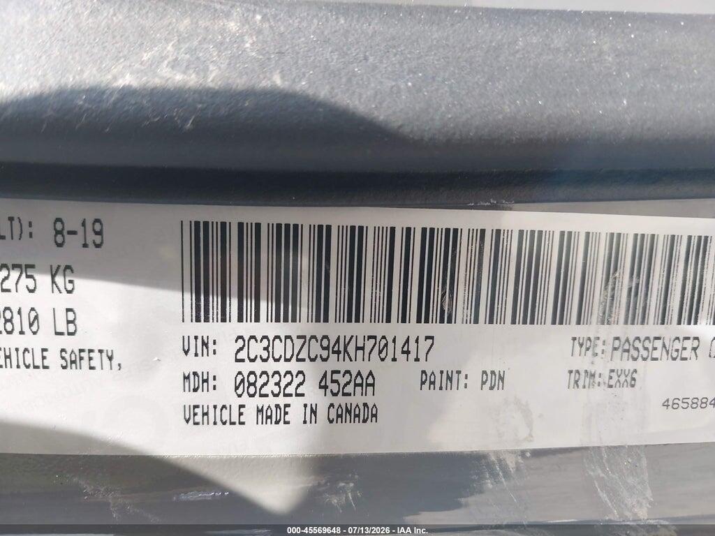 2C3CDZC94KH701417 2019 DODGE CHALLENGER photo no. 7