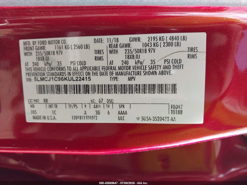 5LMCJ1C96KUL22415 2019 LINCOLN MKC photo no. 9