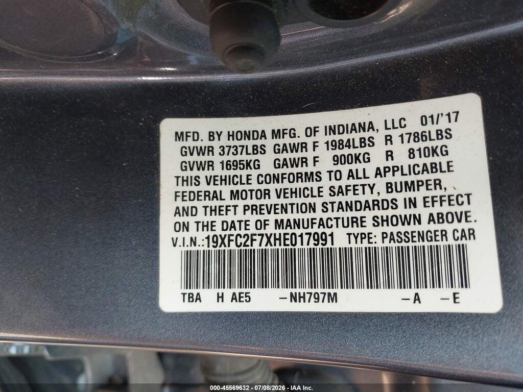 19XFC2F7XHE017991 2017 HONDA CIVIC photo no. 9