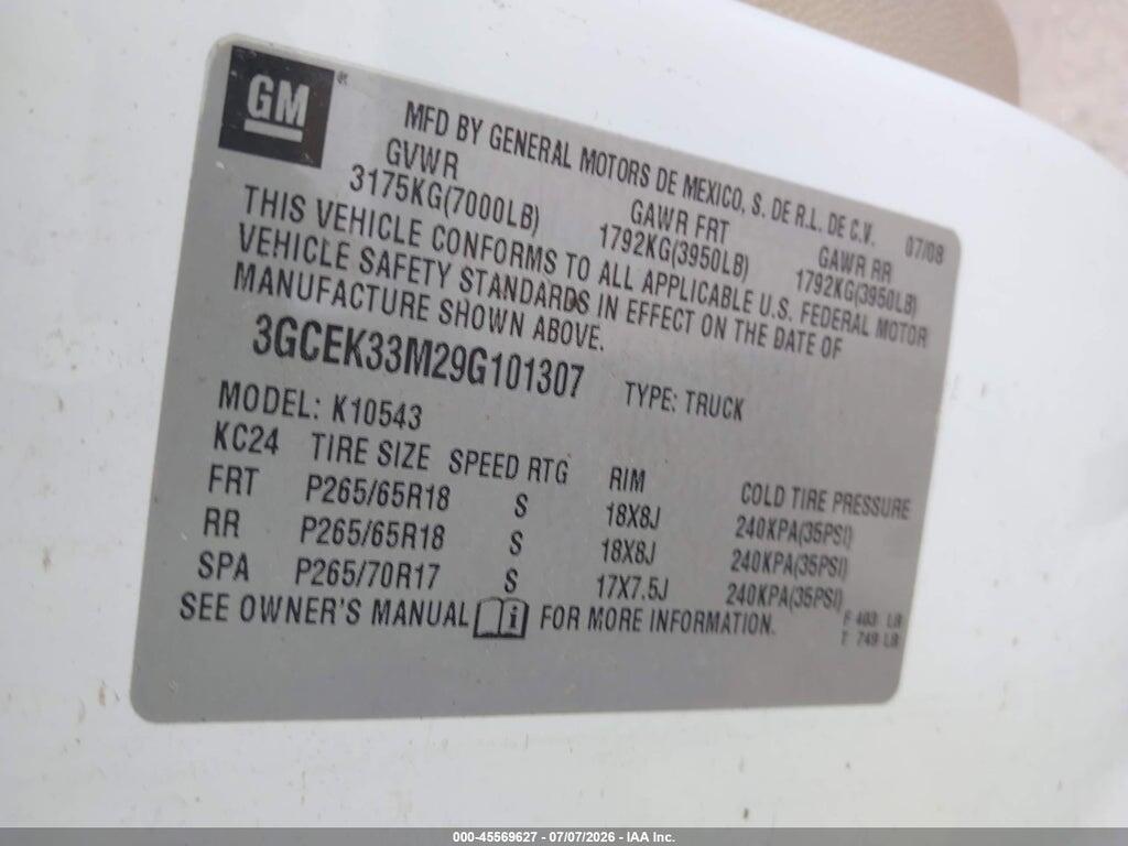 3GCEK33M29G101307 2009 CHEVROLET SILVERADO 1500 photo no. 9