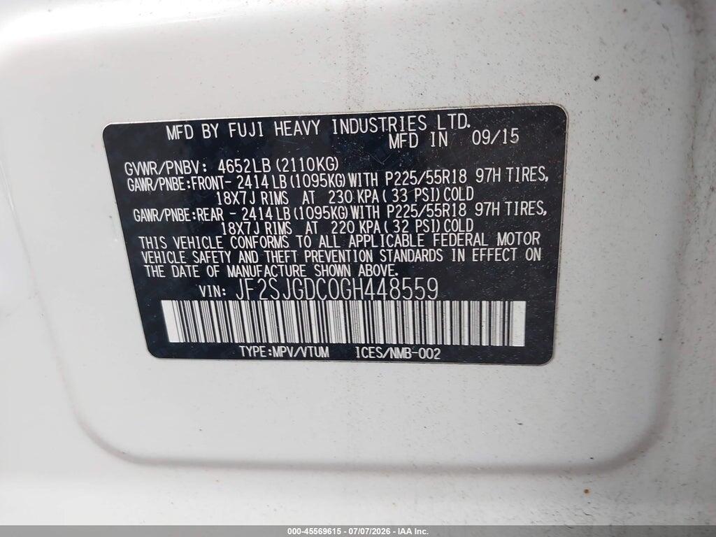 JF2SJGDC0GH448559 2016 SUBARU FORESTER photo no. 9