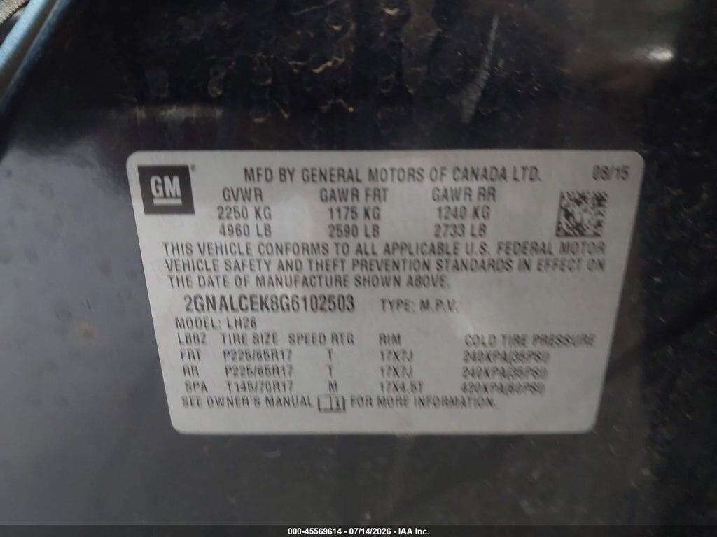 2GNALCEK8G6102503 2016 CHEVROLET EQUINOX photo no. 9