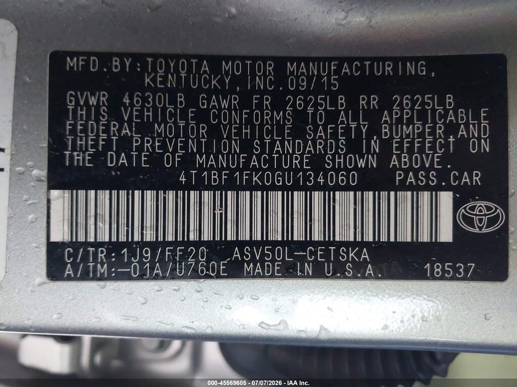4T1BF1FK0GU134060 2016 TOYOTA CAMRY photo no. 9