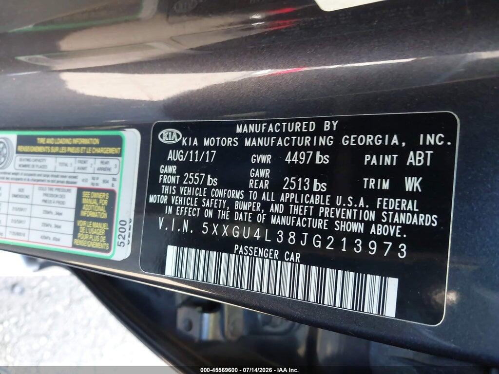 5XXGU4L38JG213973 2018 KIA OPTIMA photo no. 9