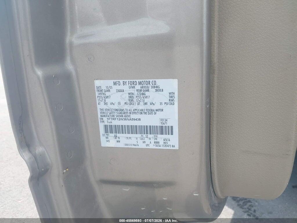 1FTRF12W36NA59438 2006 FORD F-150 photo no. 9