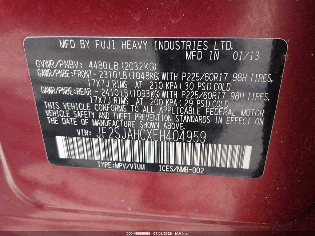 JF2SJAHCXEH404959 2014 SUBARU FORESTER photo no. 9
