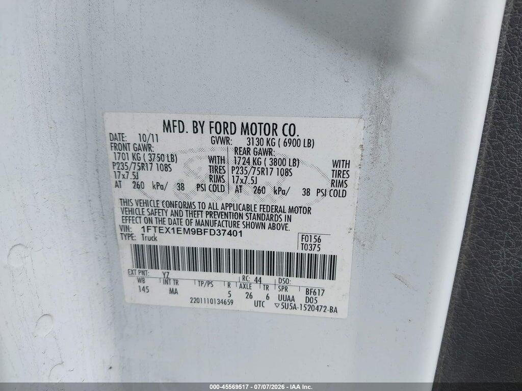 1FTEX1EM9BFD37401 2011 FORD F-150 photo no. 9