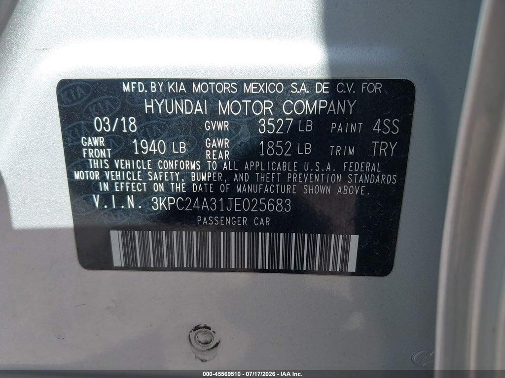 3KPC24A31JE025683 2018 HYUNDAI ACCENT photo no. 9