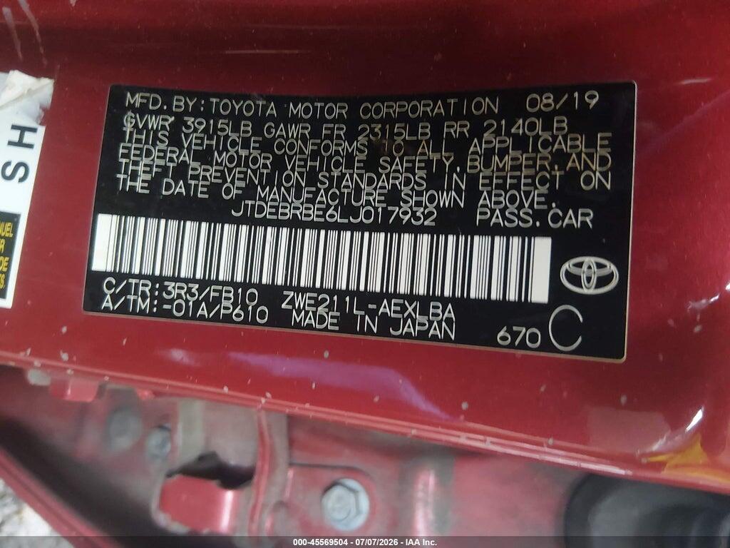 JTDEBRBE6LJ017932 2020 TOYOTA COROLLA photo no. 9